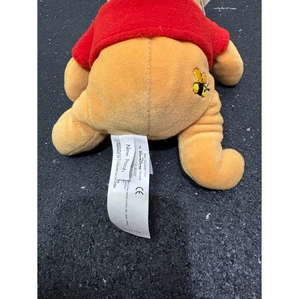 NWT Disney Store Winnie The Pooh Plush Beanie Baby Red Shirt Bee Embroidery‎